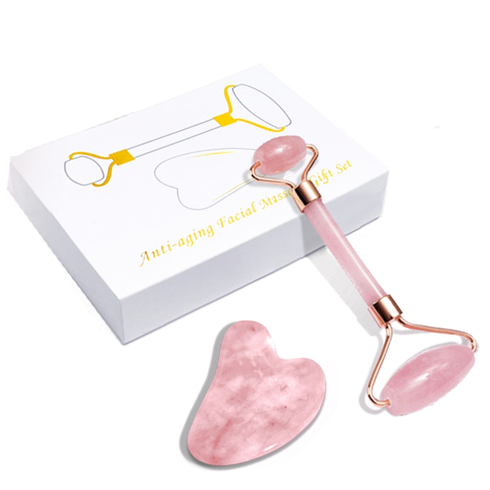 Rose Quartz Gua Sha & Facial Roller Set