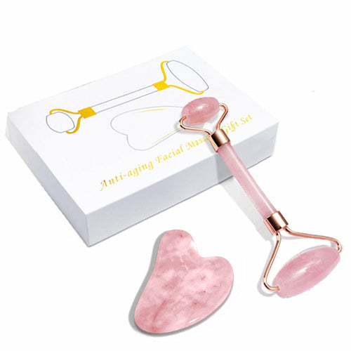 Rose Quartz Gua Sha & Facial Roller Set